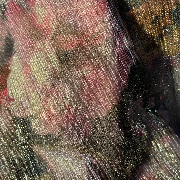 Long Metallic Knit Surplice Dress with Ruched Waist & Flutter Sleeves - Picture 5 of 5